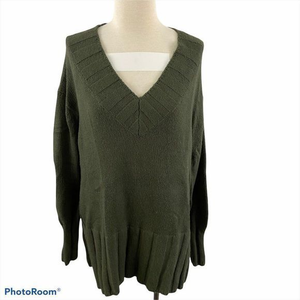 NWT LOU & GREY Olive Green V Neck‎ Knit Sweater